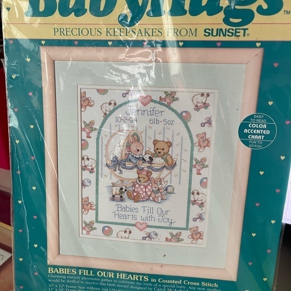 Sunset Baby Hugs Babies fill our hearts Counted Cross stitch new unopened - Picture 1 of 5